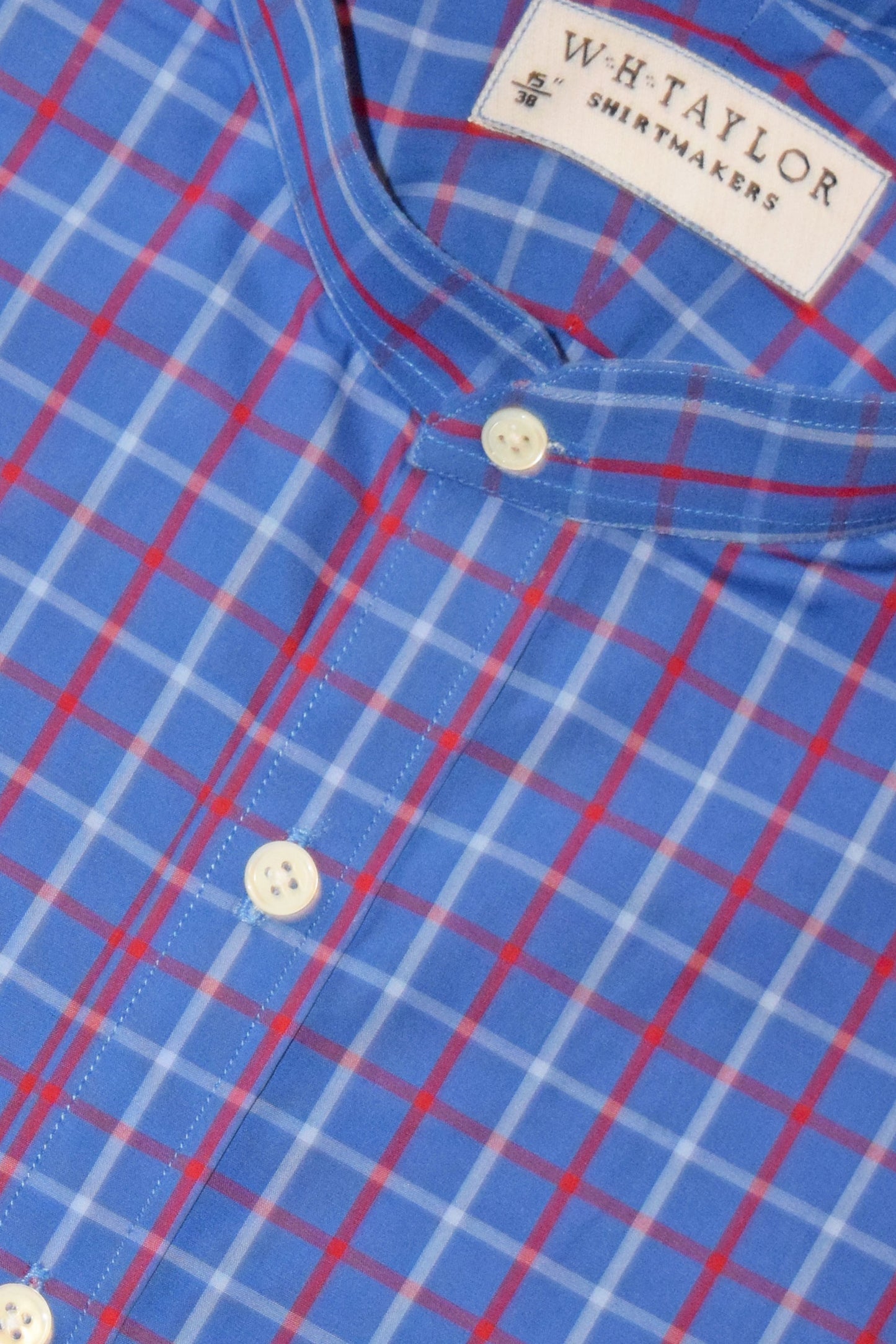 Blue, Red Plaid Check Twill Men's Bespoke Shirt