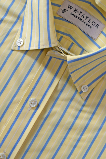 Yellow & Blue Stripe Poplin Men's Bespoke Shirt