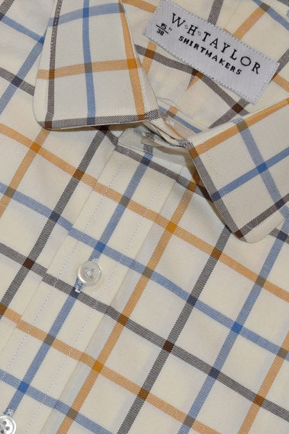 Blue, Brown & Tan Tattersall Check Poplin Men's Bespoke Shirt