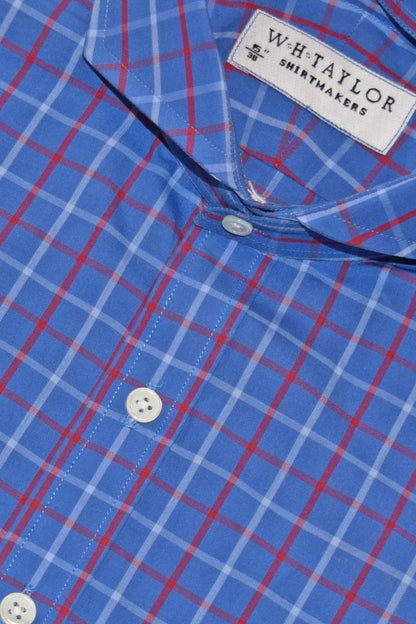 Blue, Red Plaid Check Twill Men's Bespoke Shirt