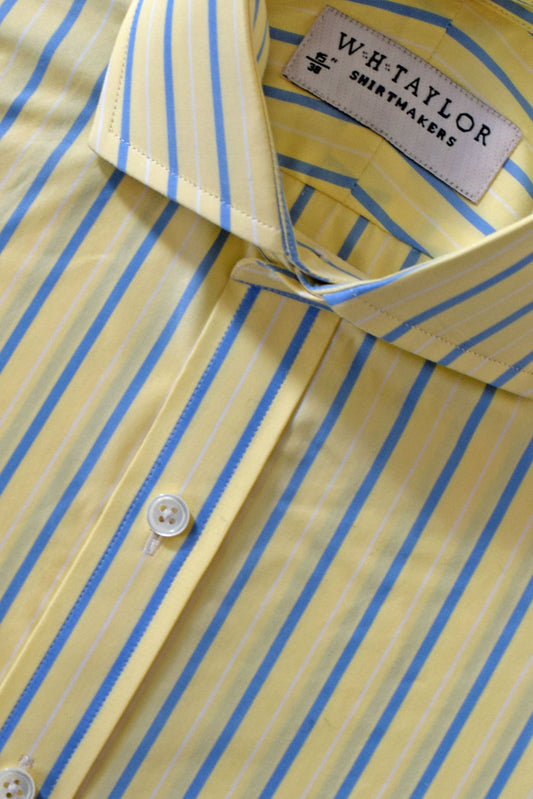 Yellow & Blue Stripe Poplin Men's Bespoke Shirt