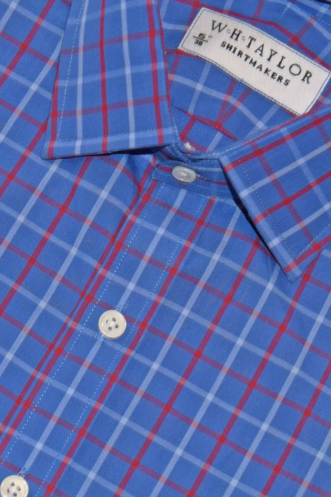 Blue, Red Plaid Check Twill Men's Bespoke Shirt