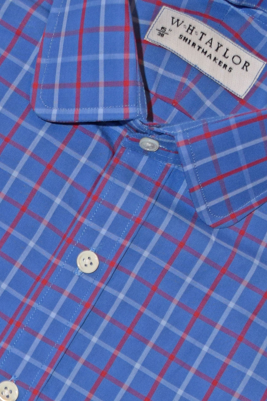 Blue, Red Plaid Check Twill Men's Bespoke Shirt