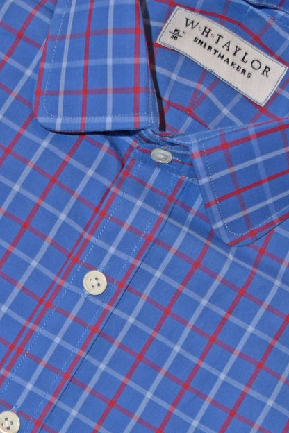 Blue, Red Plaid Check Twill Men's Bespoke Shirt