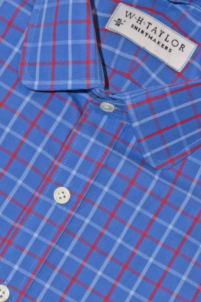 Blue, Red Plaid Check Twill Men's Bespoke Shirt