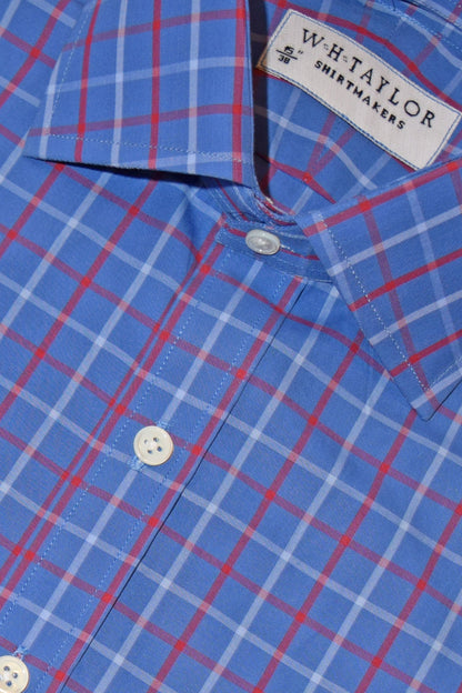 Blue, Red Plaid Check Twill Men's Bespoke Shirt