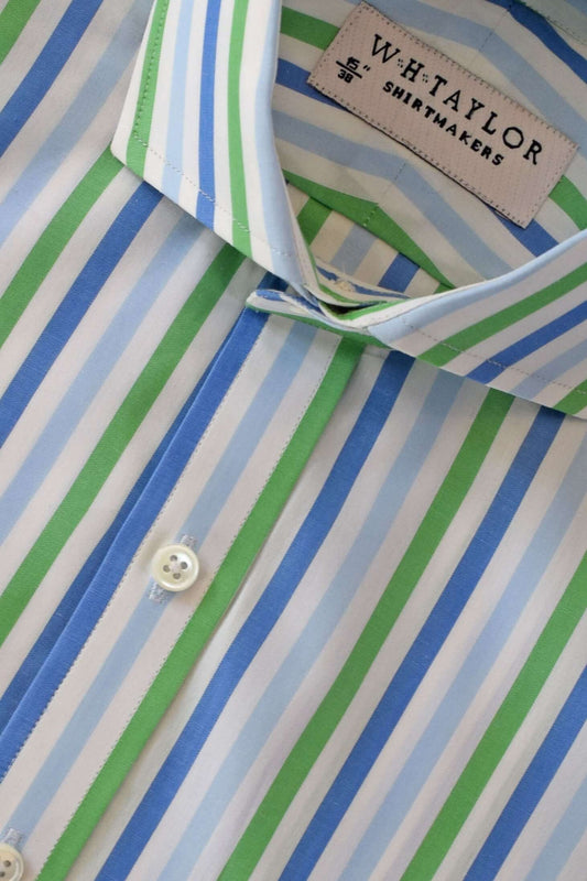 Blue Sky & Green Candy Stripe Men's Bespoke Shirt