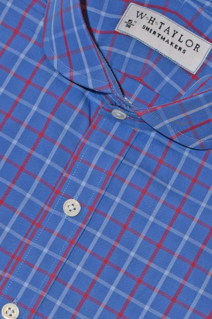 Blue, Red Plaid Check Twill Men's Bespoke Shirt