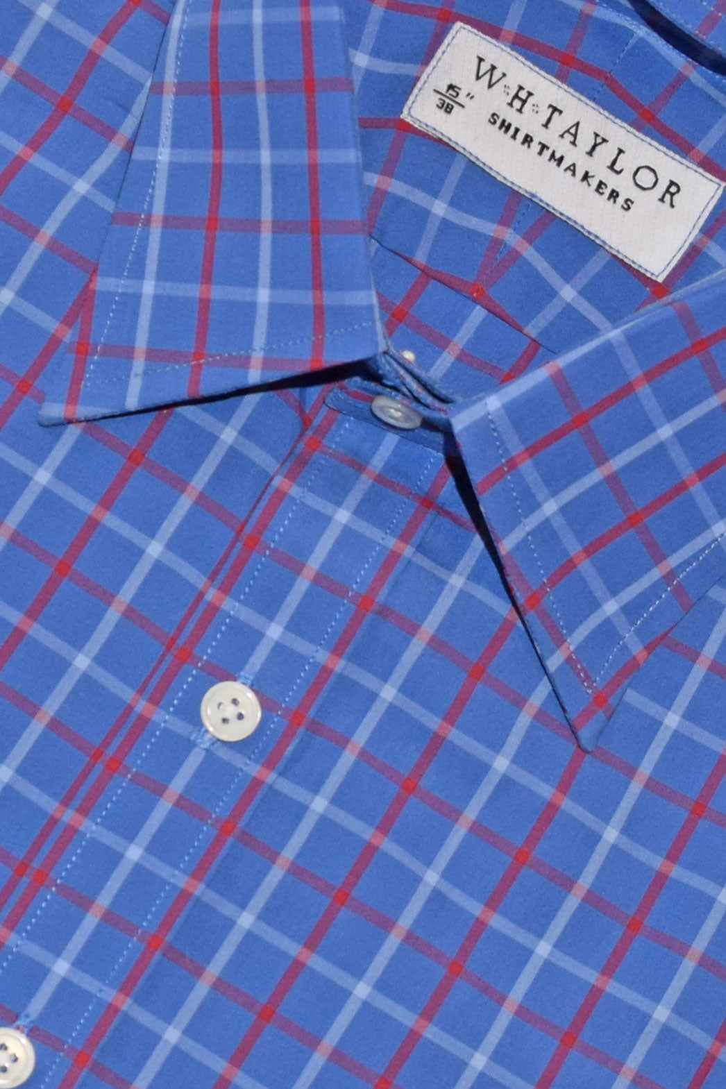 Blue, Red Plaid Check Twill Men's Bespoke Shirt