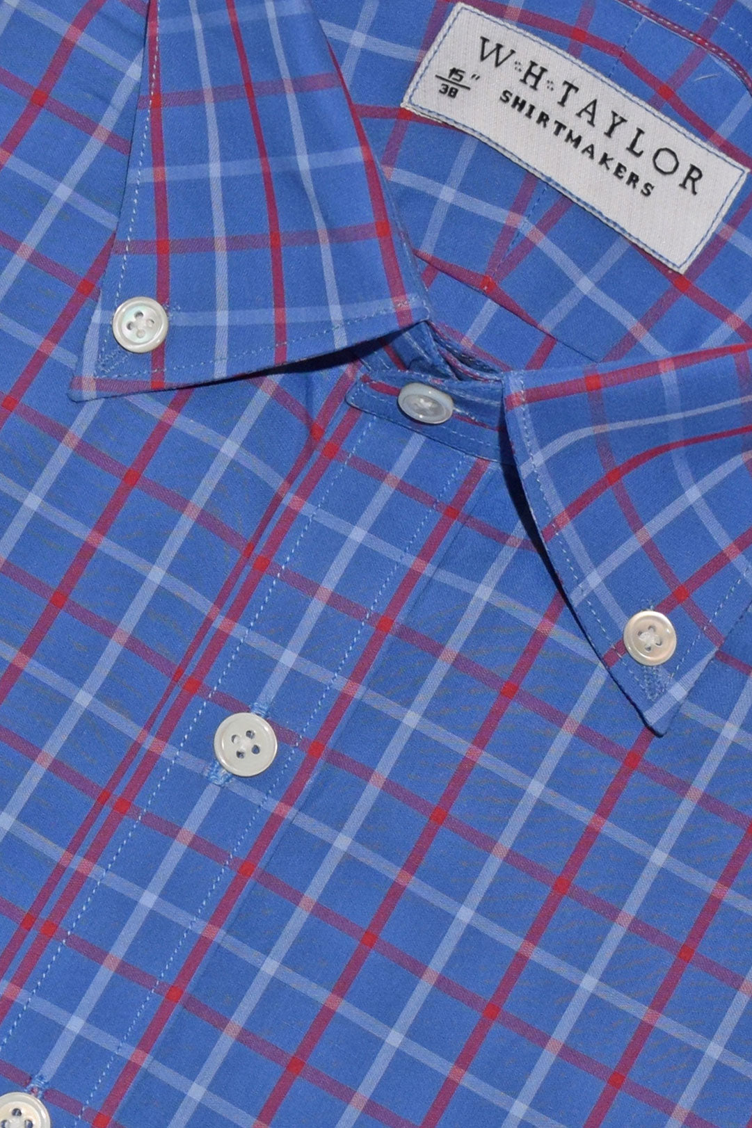 Blue, Red Plaid Check Twill Men's Bespoke Shirt