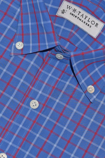 Blue, Red Plaid Check Twill Men's Bespoke Shirt