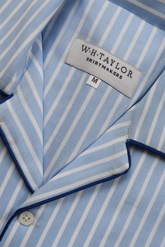 Blue & White Wide Striped 100% Cotton Luxury Pyjamas