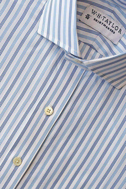 Blue & Navy Triple Pinstripe Poplin Men's Bespoke Shirt – W.H Taylor ...