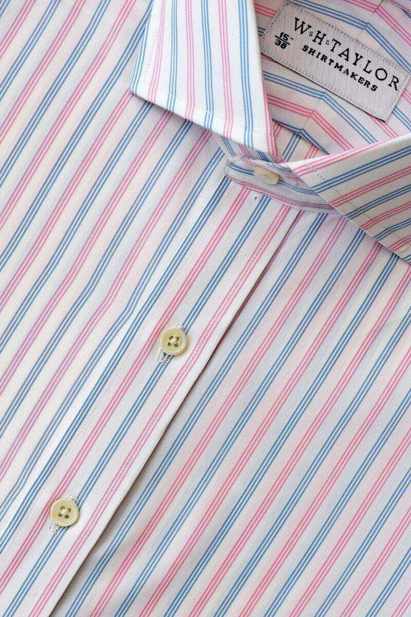 Blue & Pink Triple Striped Poplin Men's Bespoke Shirt