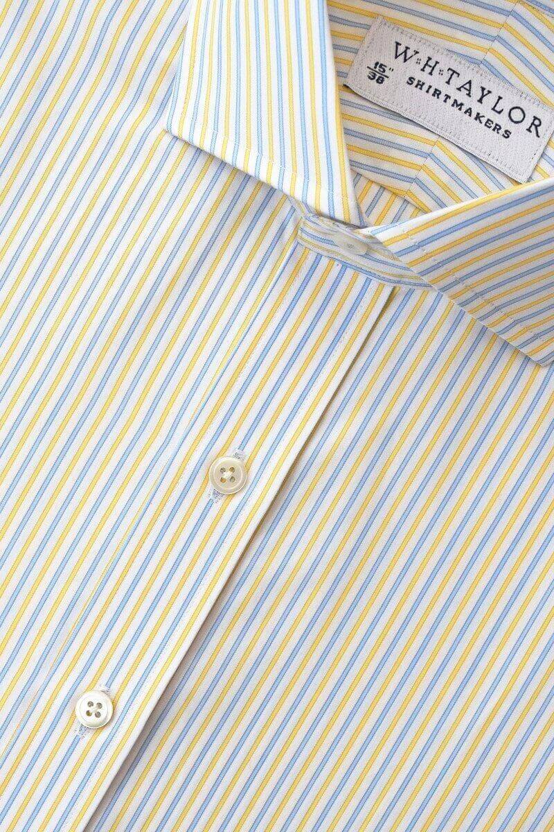 Blue Yellow Alternative Striped Poplin Men's Bespoke Shirt ...