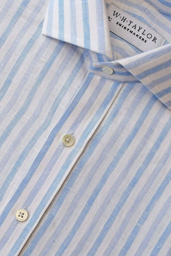 Blue Butcher Stripe Linen Men's Bespoke Shirt