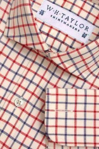 Navy & Red Tattersall Check Twill Men's Bespoke Shirt - whtshirtmakers.com