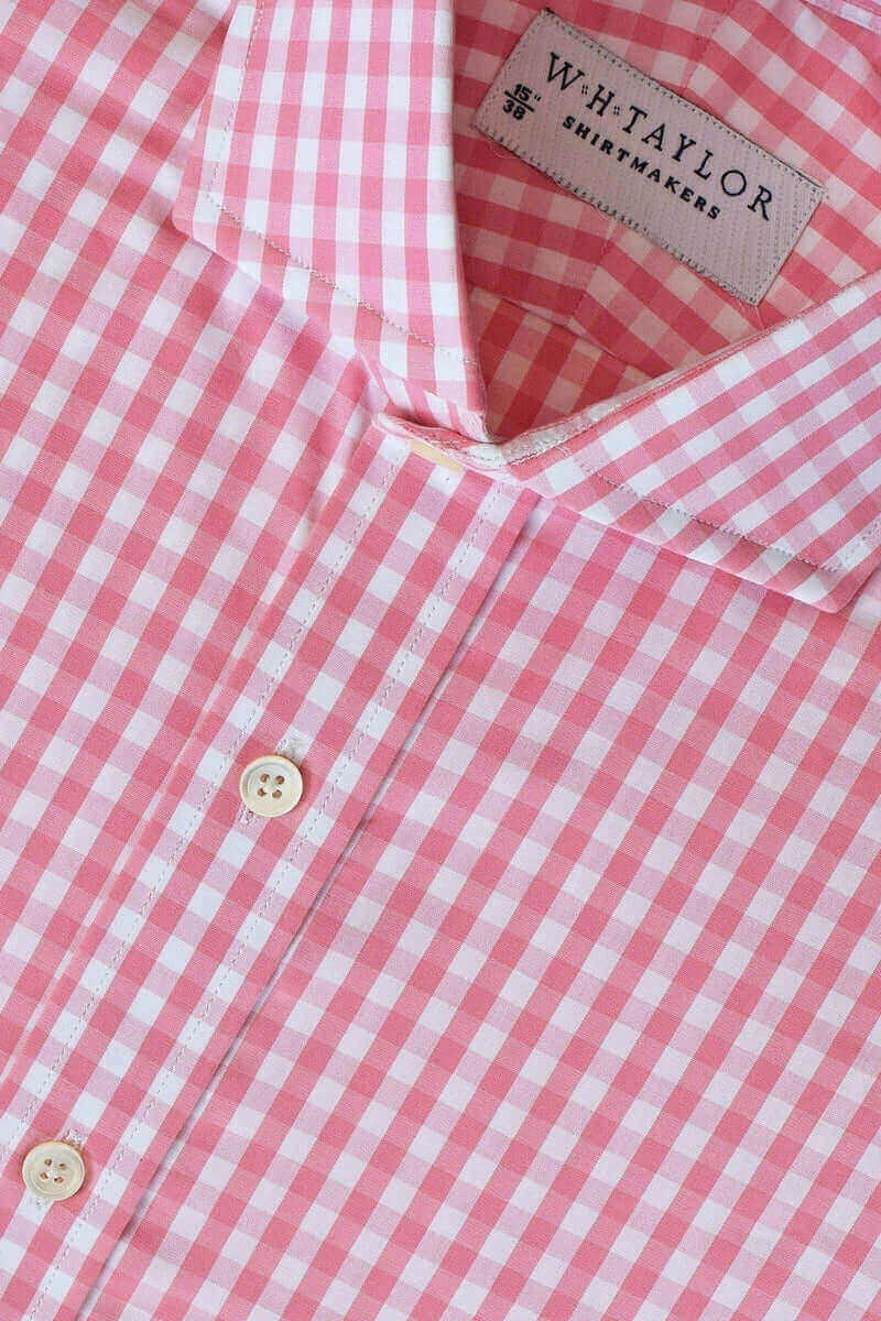 Pink Gingham Check Poplin Ladies Bespoke Shirt - whtshirtmakers.com